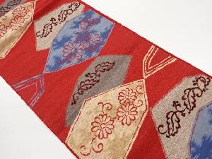 手織り紬多角形に菊唐草模様織出し名古屋帯